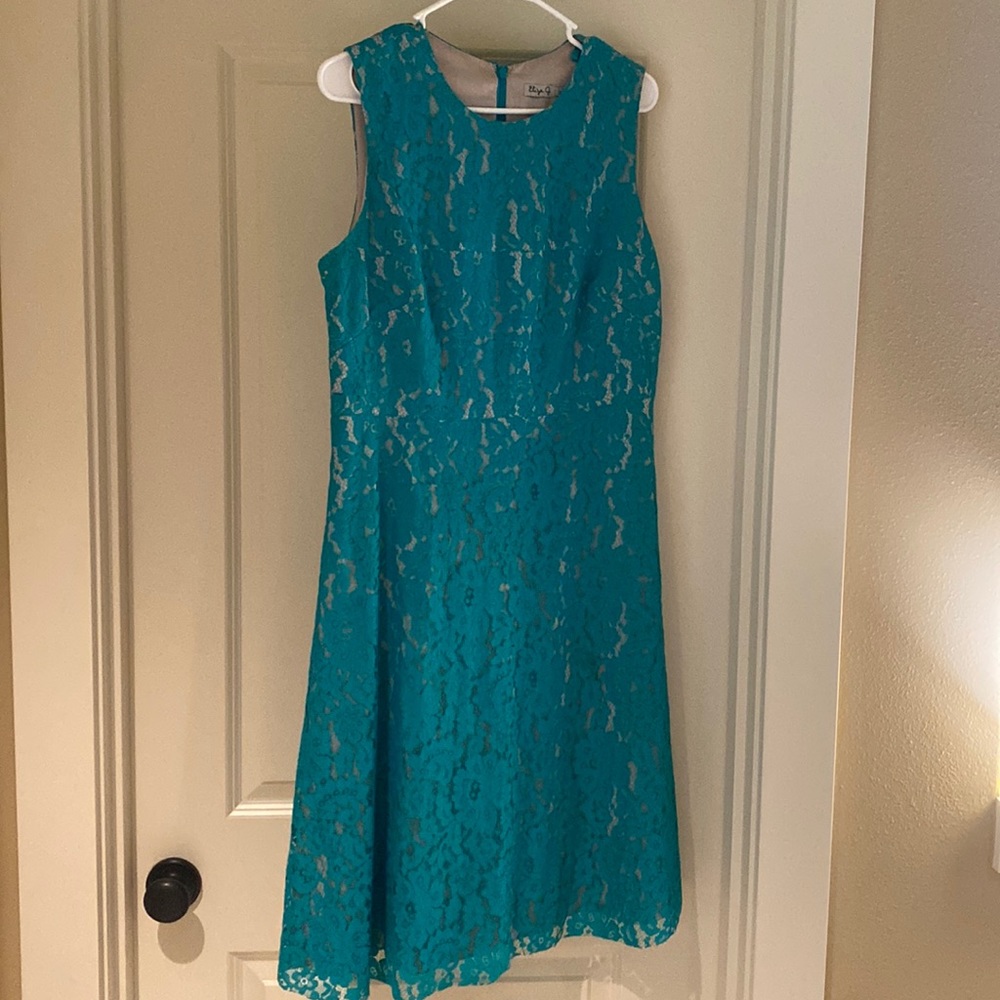 Eliza J turquoise Lacey cocktail dress